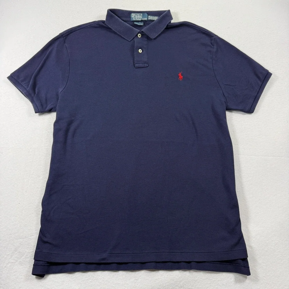 Vintage 90s Polo Ralph Lauren Mens Polo Shirt XL Custom Fit Iconic Navy Red Pony